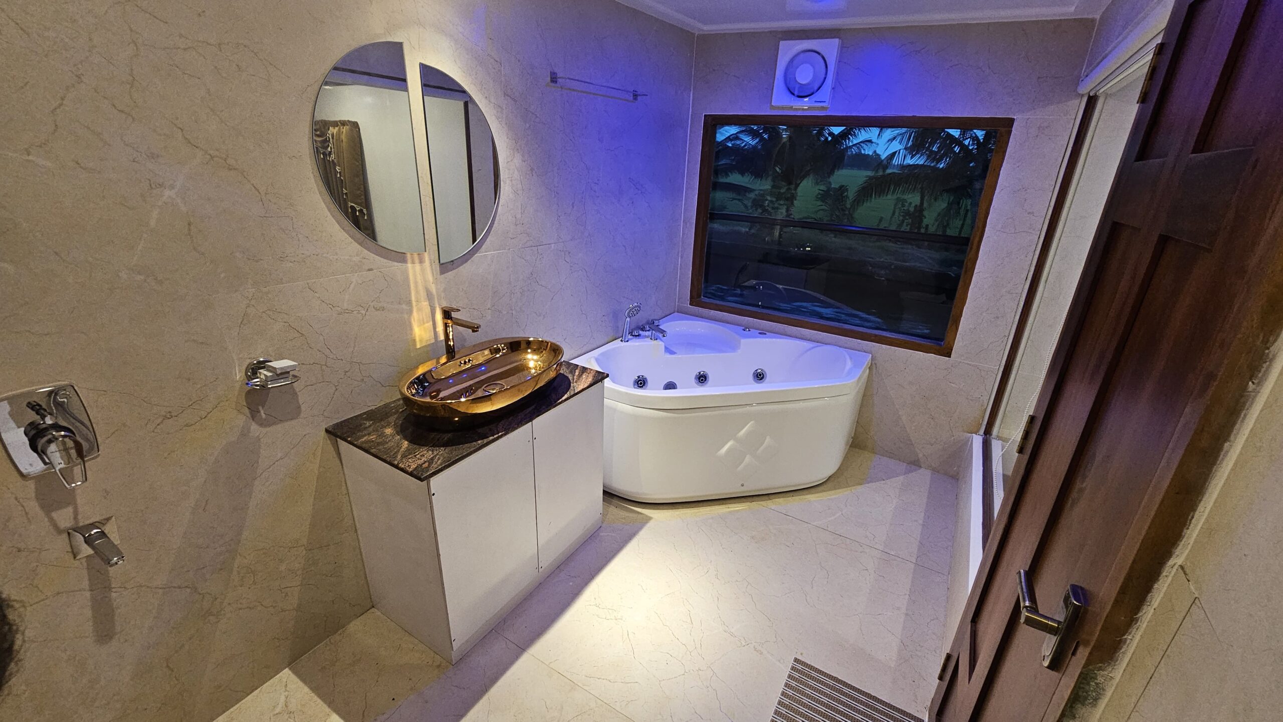 Premium air-conditioned houseboat bedroom interior in Kerala
